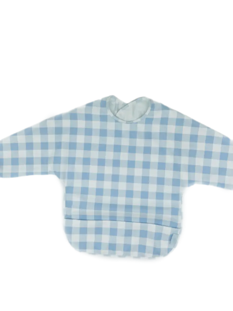 Long Sleeve Signature Catch All Bib - Blue Gingham