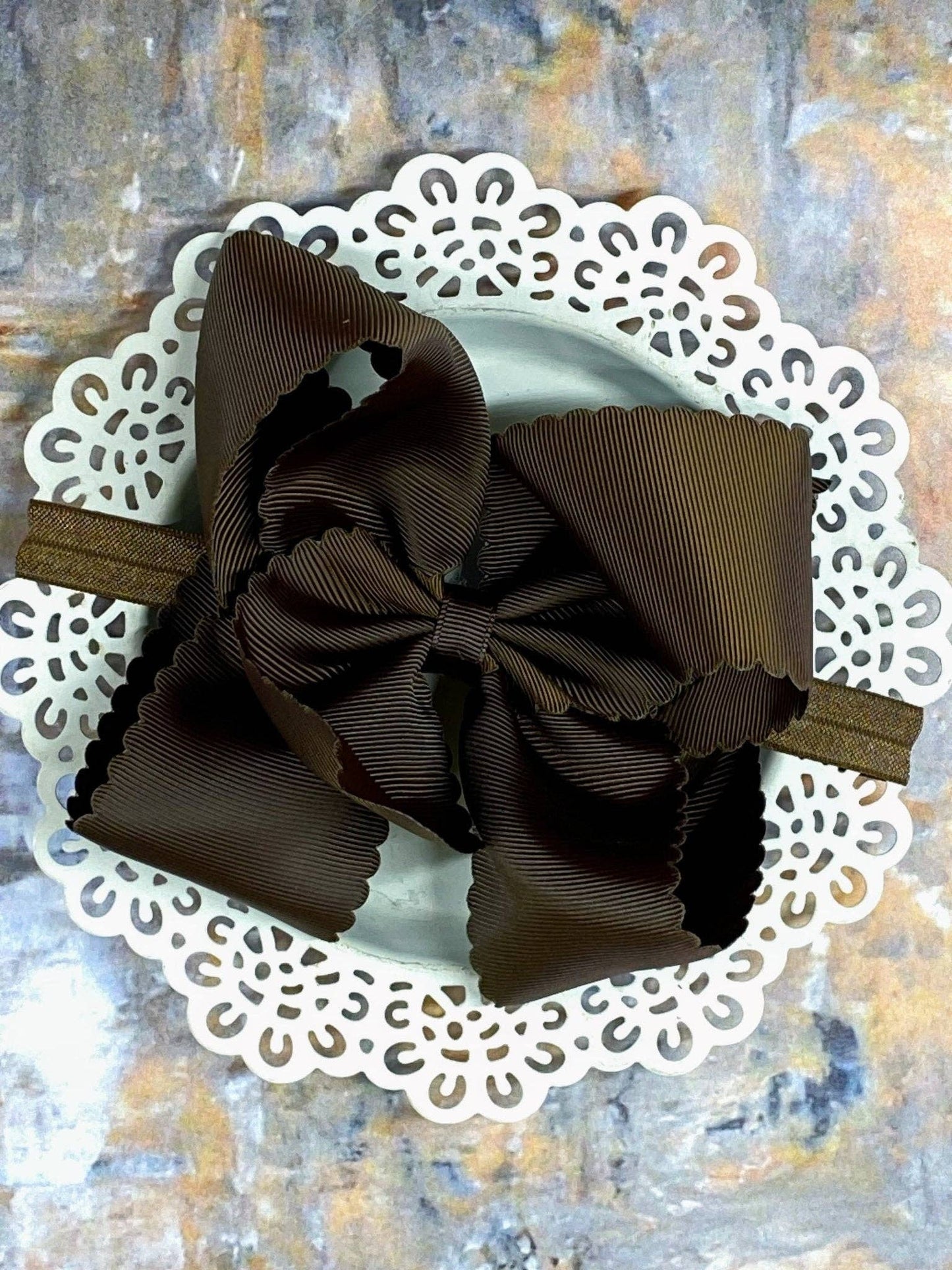 Oversize Scalloped Bow - Headband - 5.5": Ivory