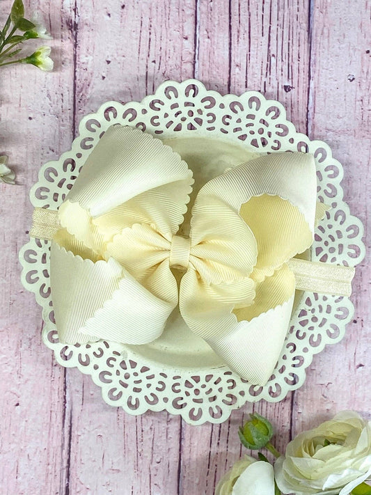 Oversize Scalloped Bow - Headband - 5.5": Ivory