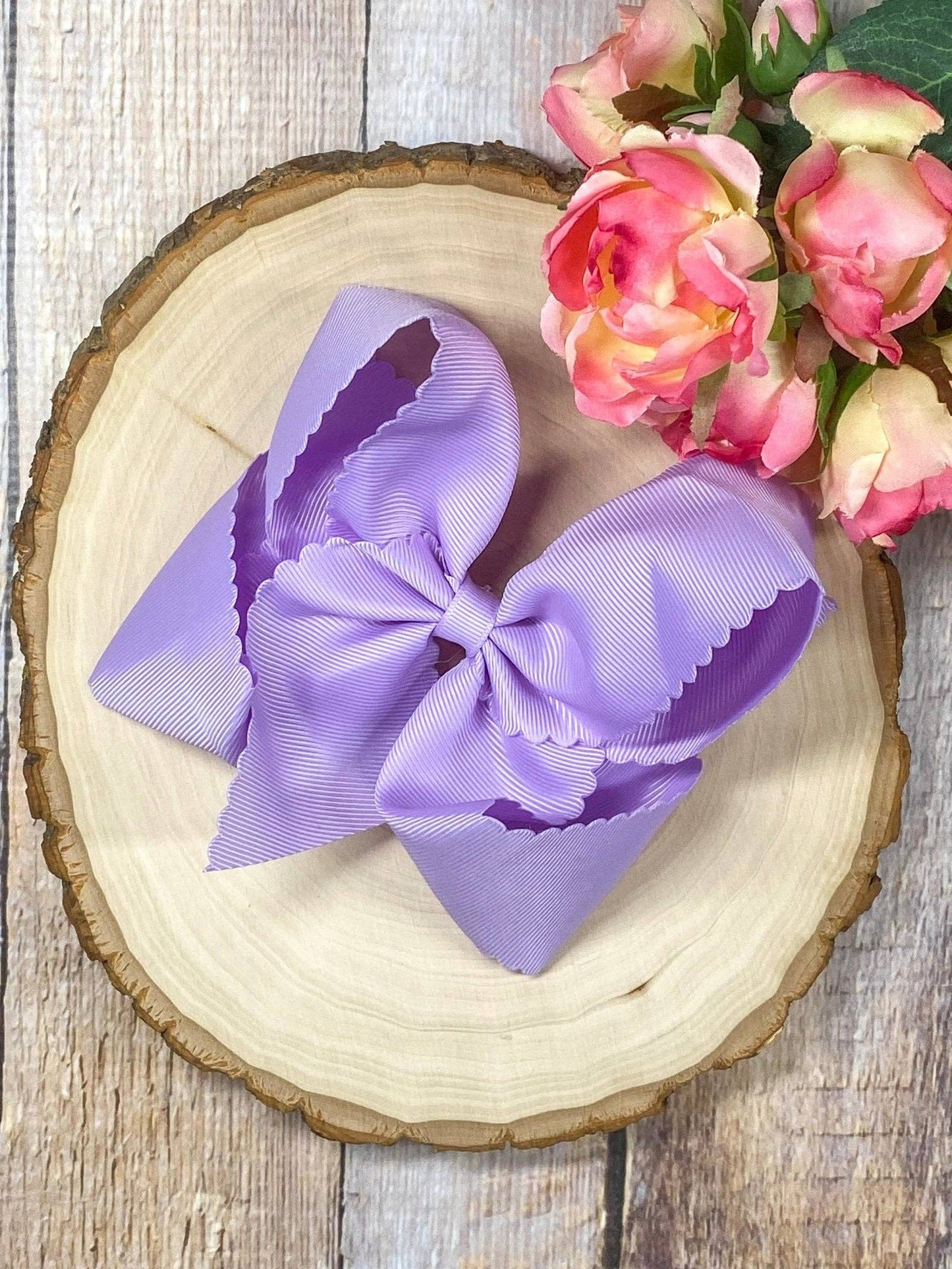 Oversize Scalloped Bows - Alligator Clip - 5.5": White