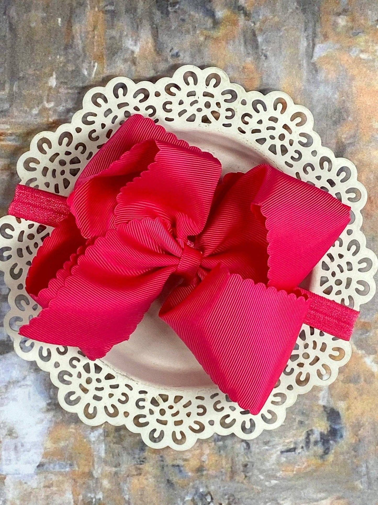Oversize Scalloped Bow - Headband - 5.5": Ivory
