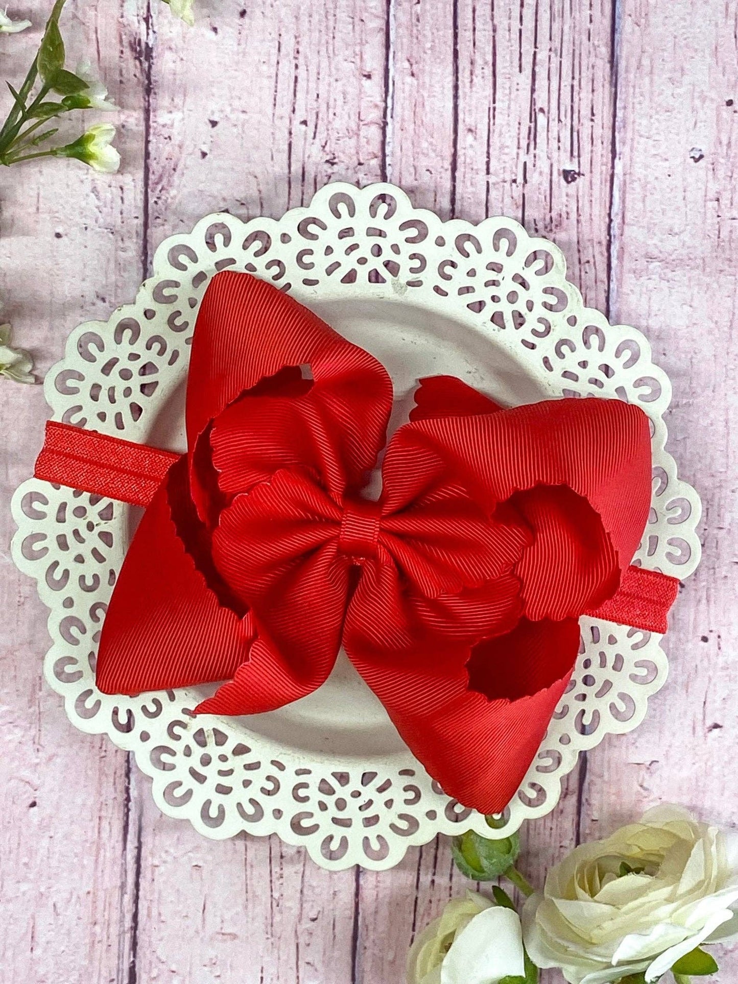 Oversize Scalloped Bow - Headband - 5.5": Ivory