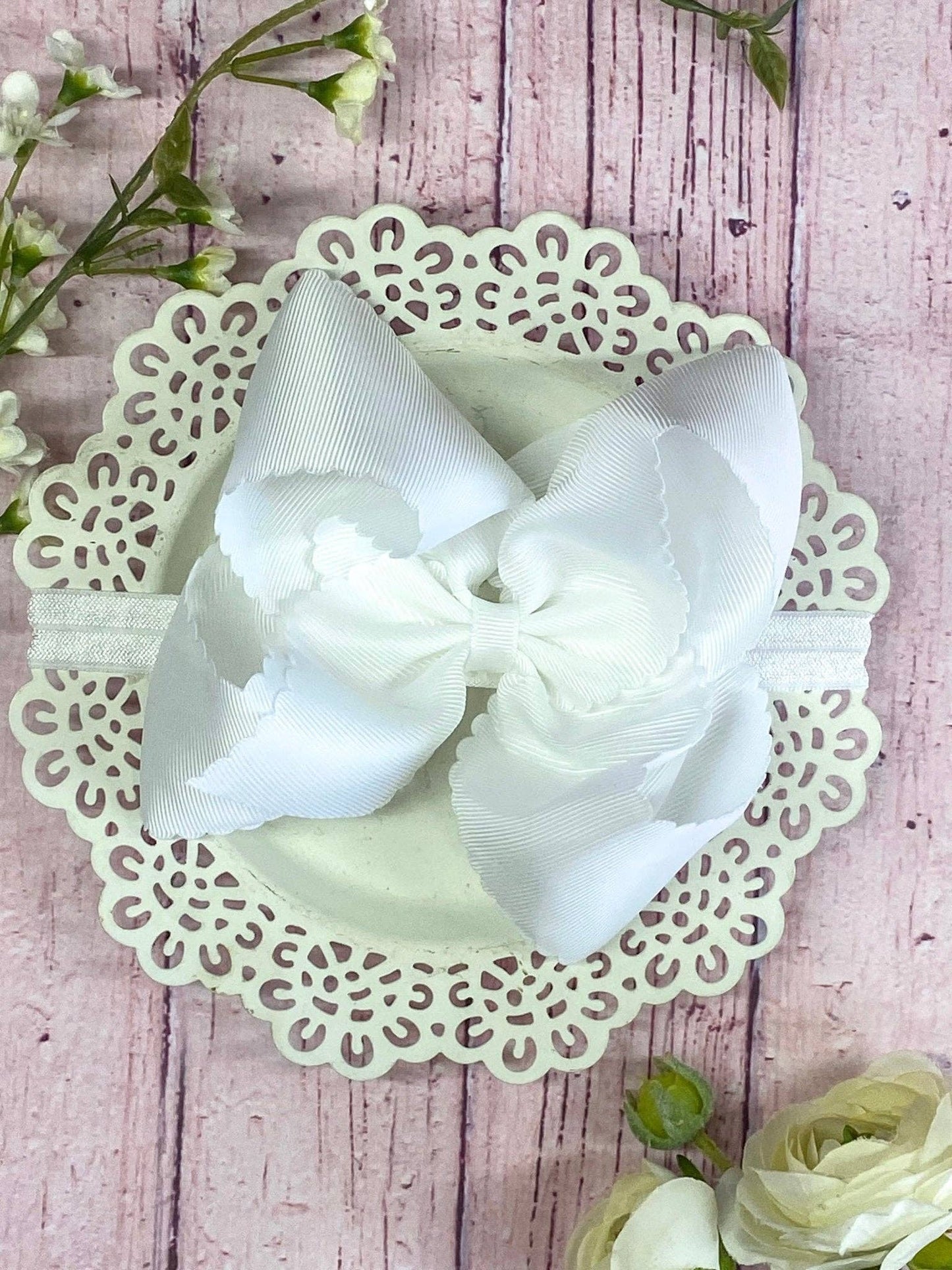 Oversize Scalloped Bow - Headband - 5.5": Ivory