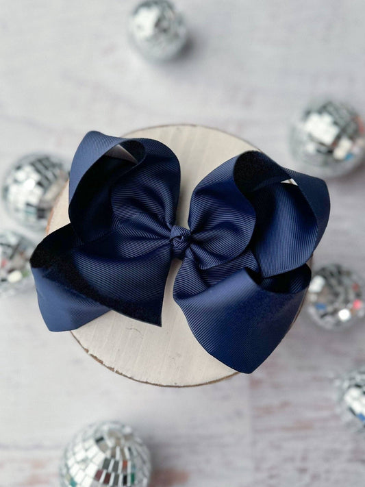 Oversize Grosgrain Hair Bow - Alligator Clip - 5.5": Navy