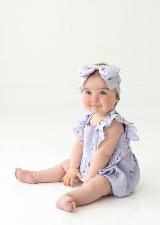Tiny Tulip Baby Romper: Purple