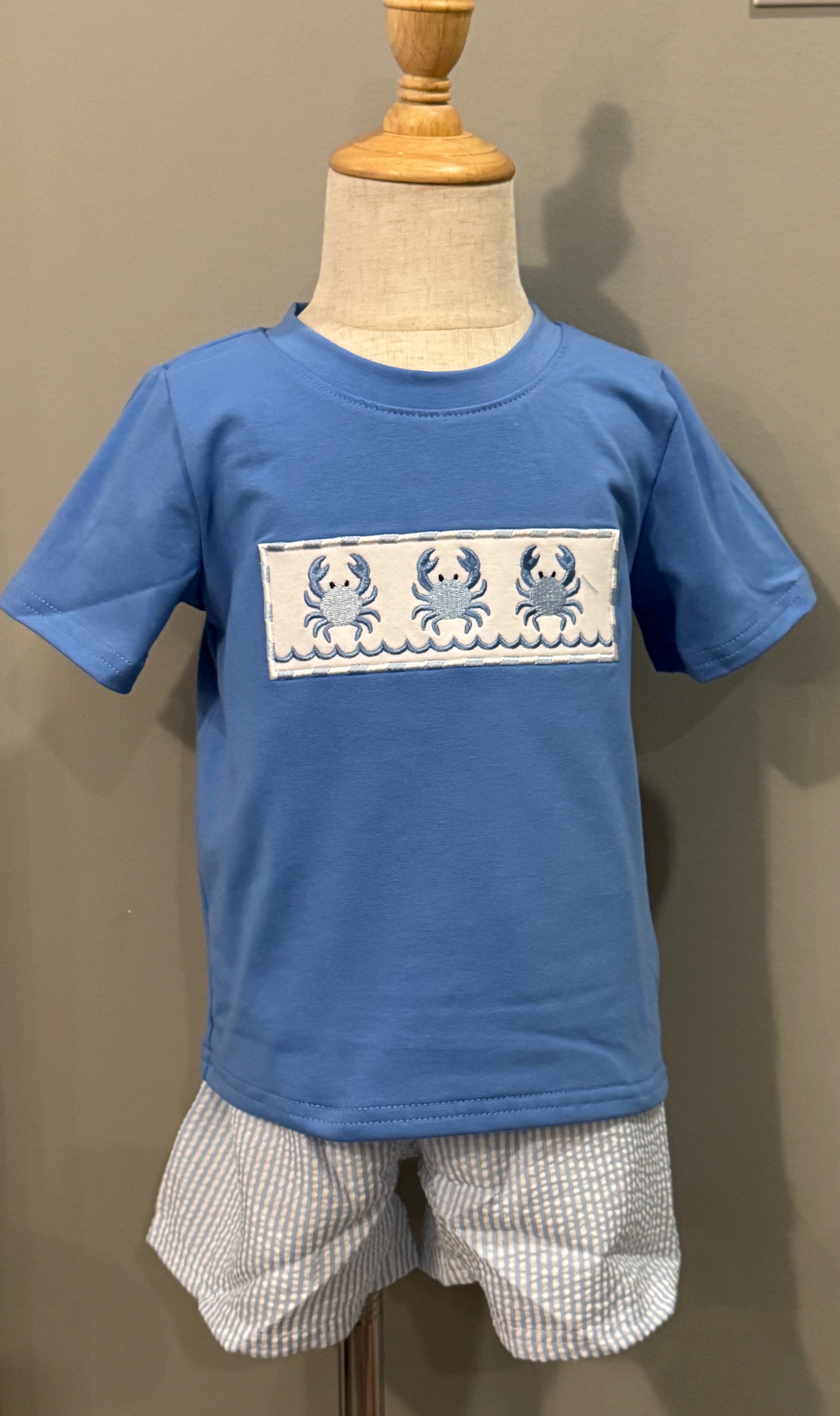 BLUE CRAB SEERSUCKER SHORT SET