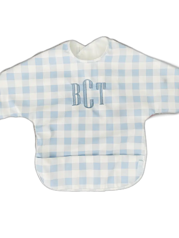 Long Sleeve Signature Catch All Bib - Blue Gingham