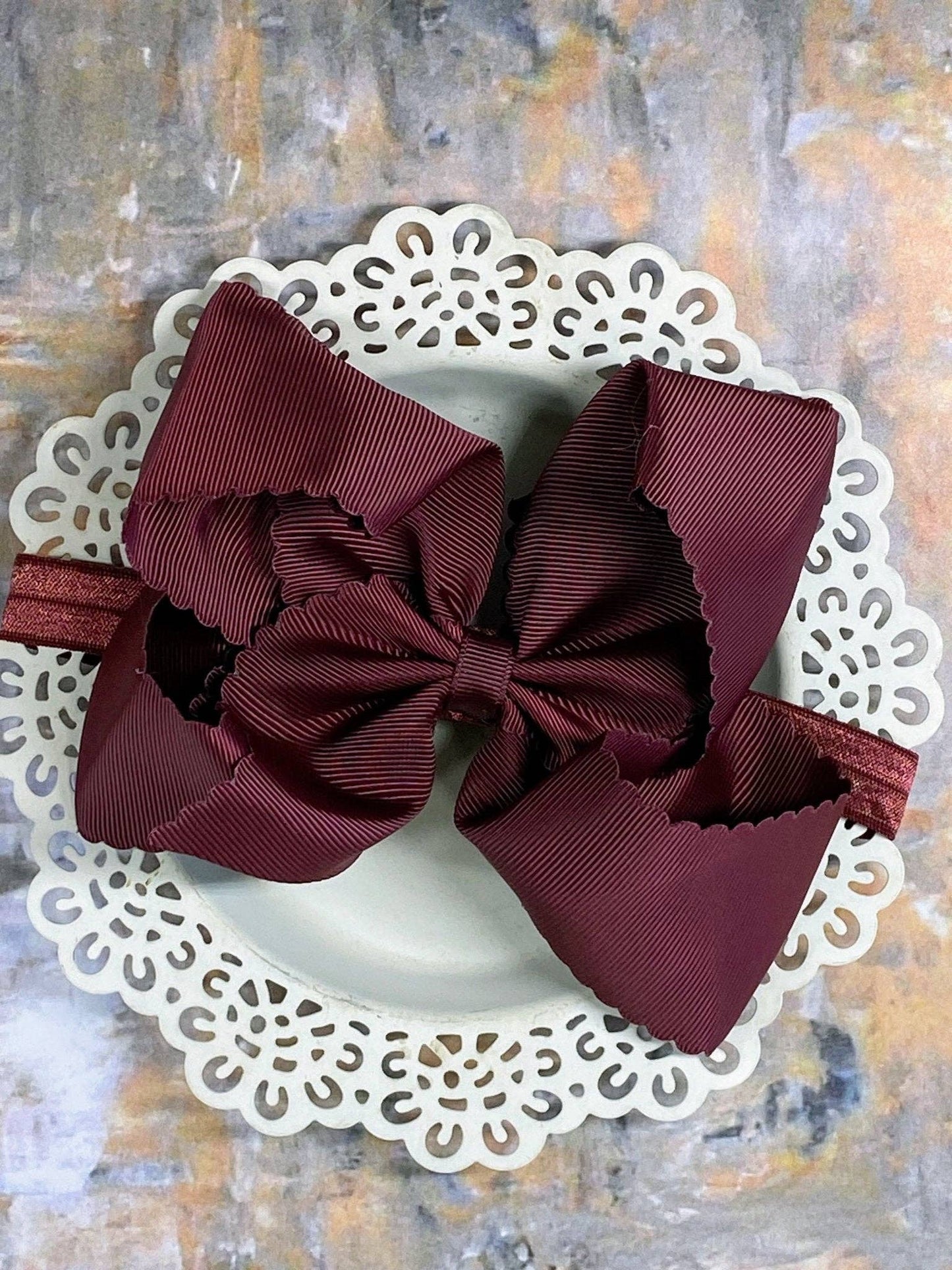 Oversize Scalloped Bow - Headband - 5.5": Ivory