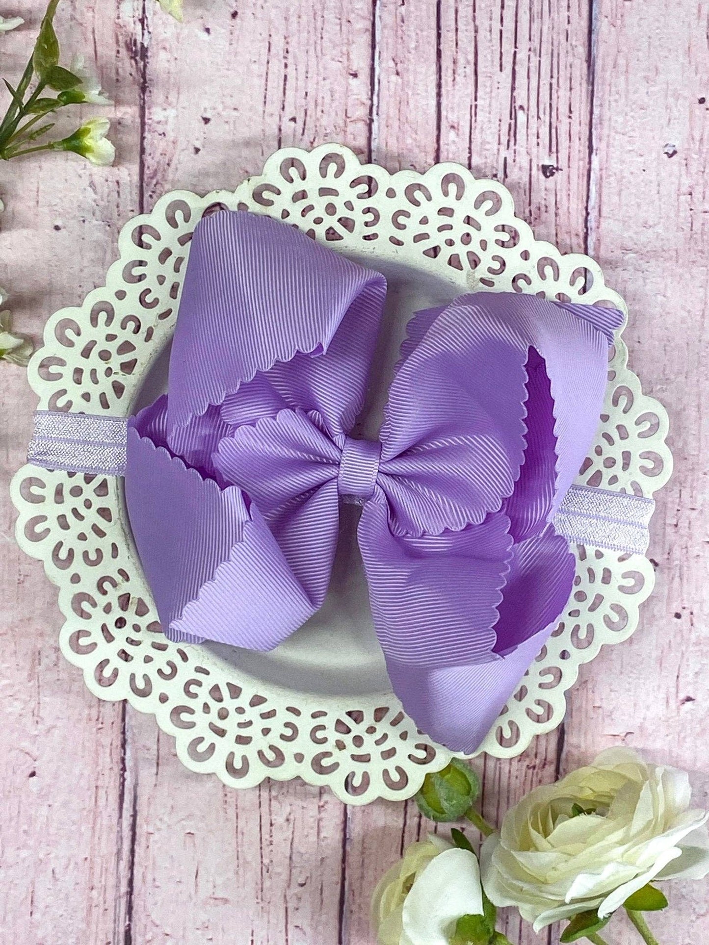 Oversize Scalloped Bow - Headband - 5.5": Ivory