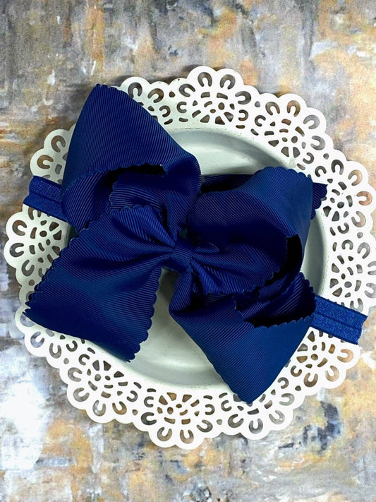 Oversize Scalloped Bow - Headband - 5.5": Navy