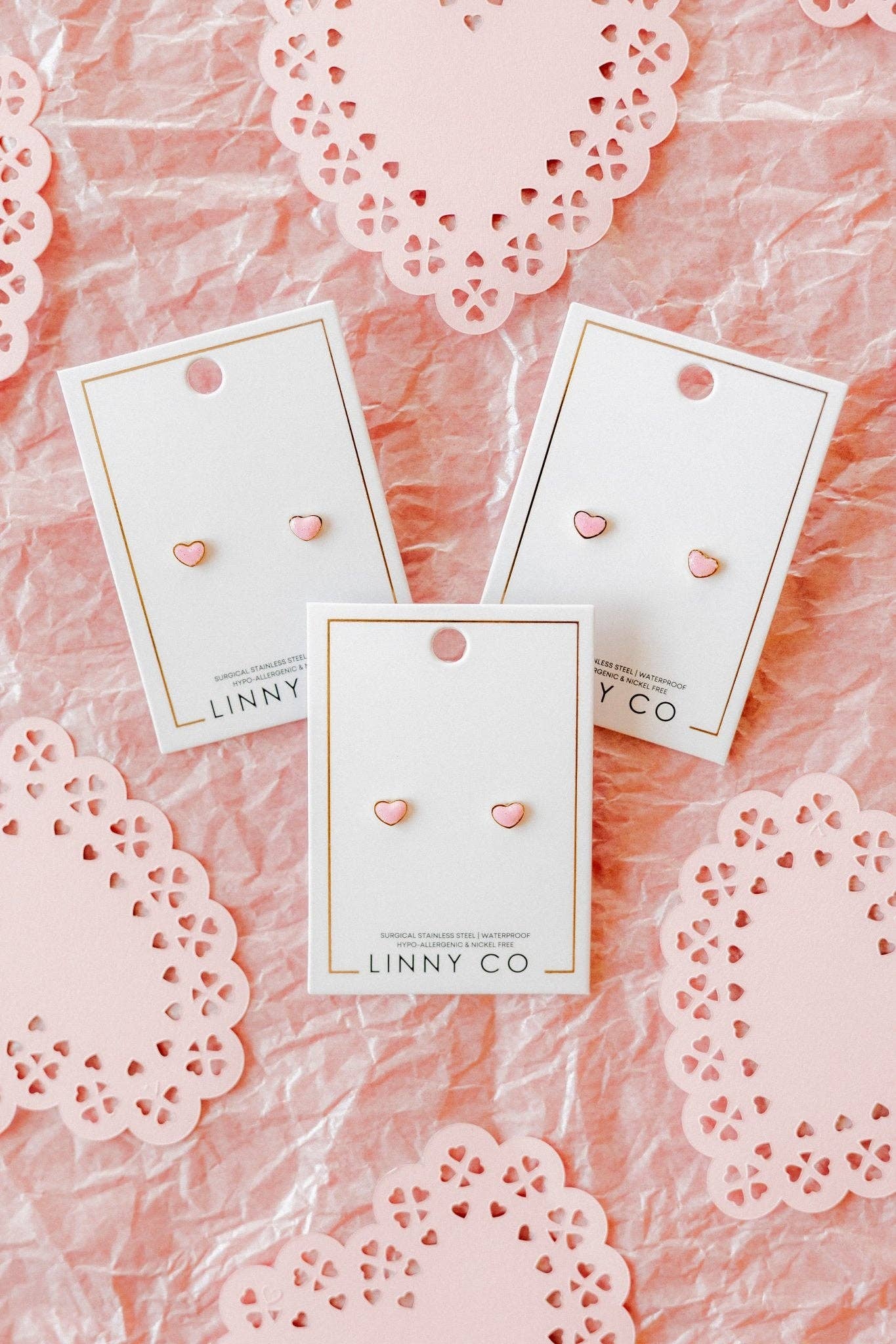 Screwback Stud Earrings - Nora Heart Pink