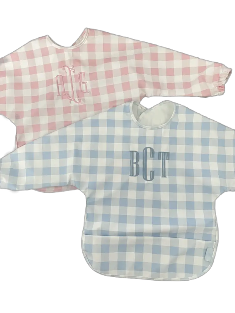 Long Sleeve Signature Catch All Bib - Blue Gingham