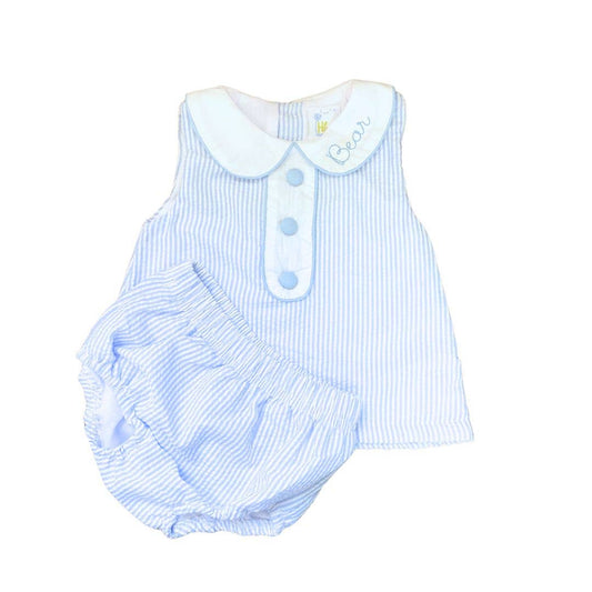 Seersucker Blue Bloomer Set